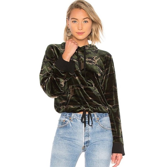 Pam & Gela Sweaters - PAM & GELA Velvet Camo Hooded Sweatshirt